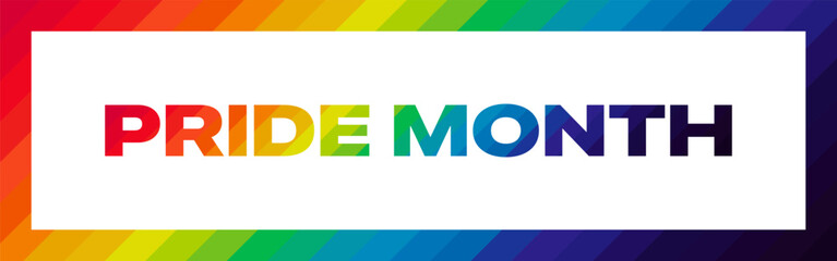Pride Month Web Banner. Pride Month Typography with Rainbow Striped Banner. Pride Month Text with Rainbow LGBTQ Colours. Vector Illustration Design Template for Pride Month.
