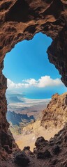 Volcanic cave framing ocean vista