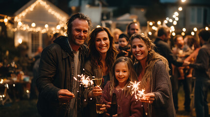 Family Celebration: Warm Evening Glow with Sparkler Joy