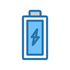Blue Battery Icon with Charging Symbol on Black Background