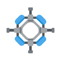 Geometric structure, grey frame, blue blocks on black background