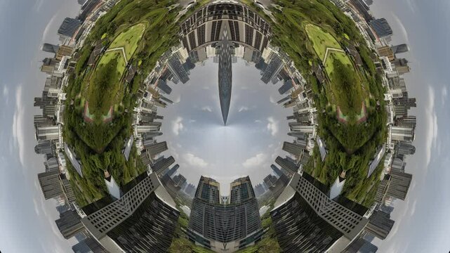 bangkok skyline turned into abstract tiny planet 