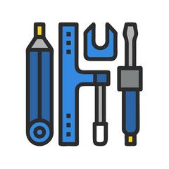 Hand Tools Vector Icon Set on Black Background