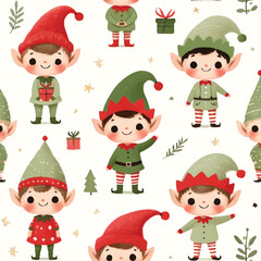 Cute Christmas Elves Print Design in Vector
