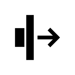 Black exit icon featuring a doorway with a rectangular shape and a rightward pointing arrow symbol design