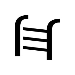 Illustration of a simple black ladder with three rungs and curved side supports on a white background view