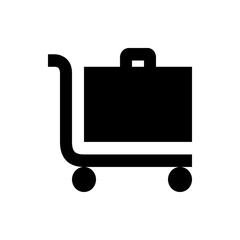 Illustration of a black shopping cart with a handle and wheels on a white background simple design icon