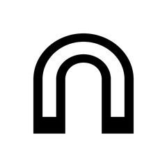 Illustration of a black horseshoe magnet with rounded edges and double arch shape on a white background