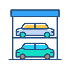 Two-level parking garage icon with cars inside