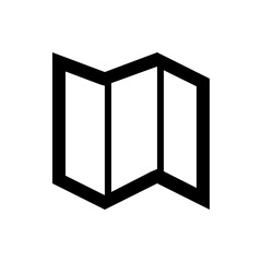 Illustration of a folded map with black outlines and white interior sections forming a travel guide icon