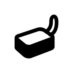 Illustration of a black and white luggage tag with a loop for attaching to baggage or personal items