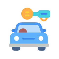 Blue car icon with key on black background