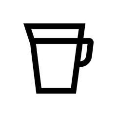 Illustration of a simple black outline of a clear glass pitcher with a handle on a white background image