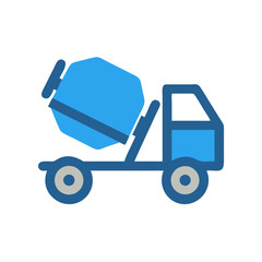 Blue cement mixer truck icon on black background