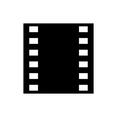 A black background with two vertical lines of white rectangles resembling a film strip on either side of it