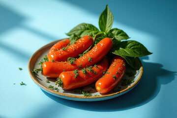 Delicious Ratatouille Photography: Clean Food Style, Softbox Overhead Light, Pastel Blue Background