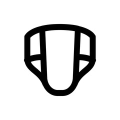 Illustration of a stylized black outline of a shield with horizontal bars and rounded bottom edge design