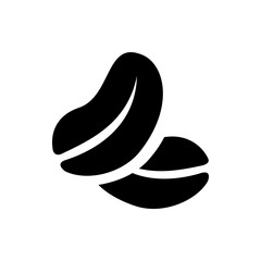 Illustration of two black coffee beans with a white stripe on a white background in a simple style