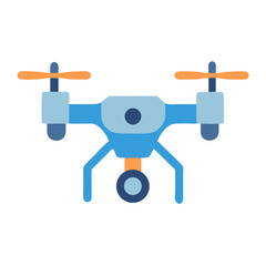Blue drone with camera, isolated on black background.