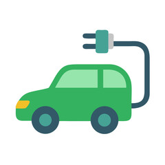 Green electric car with charging plug vector illustration