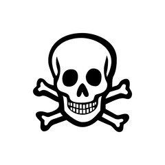 Illustration of a white skull with black outlines and crossed bones beneath it on a white background