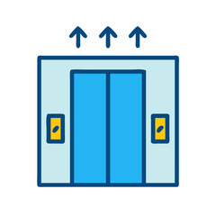 Cartoon Illustration of Elevator with Upward Arrows