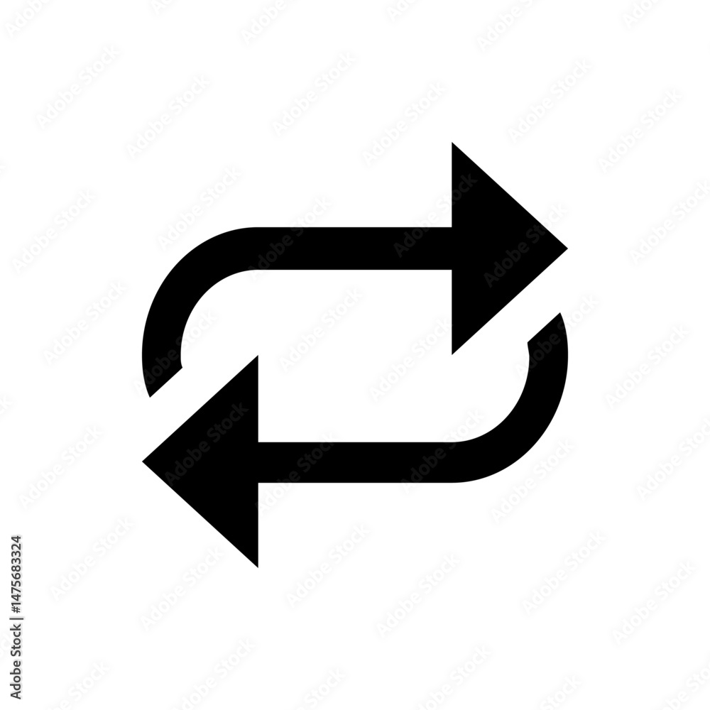 Poster two curved arrows pointing in opposite directions creating a circular motion in a black and white de