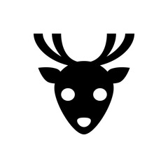 Illustration of a deer head with antlers and round eyes in black and white simple graphic design style