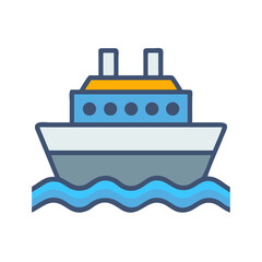 Colorful Cruise Ship Icon on Wavy Water