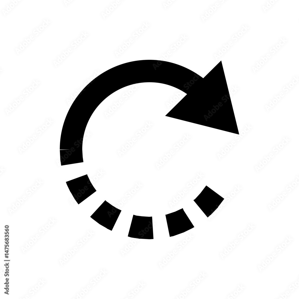 Poster circular arrow with dashed line indicating rotation or refresh direction in black and white design s