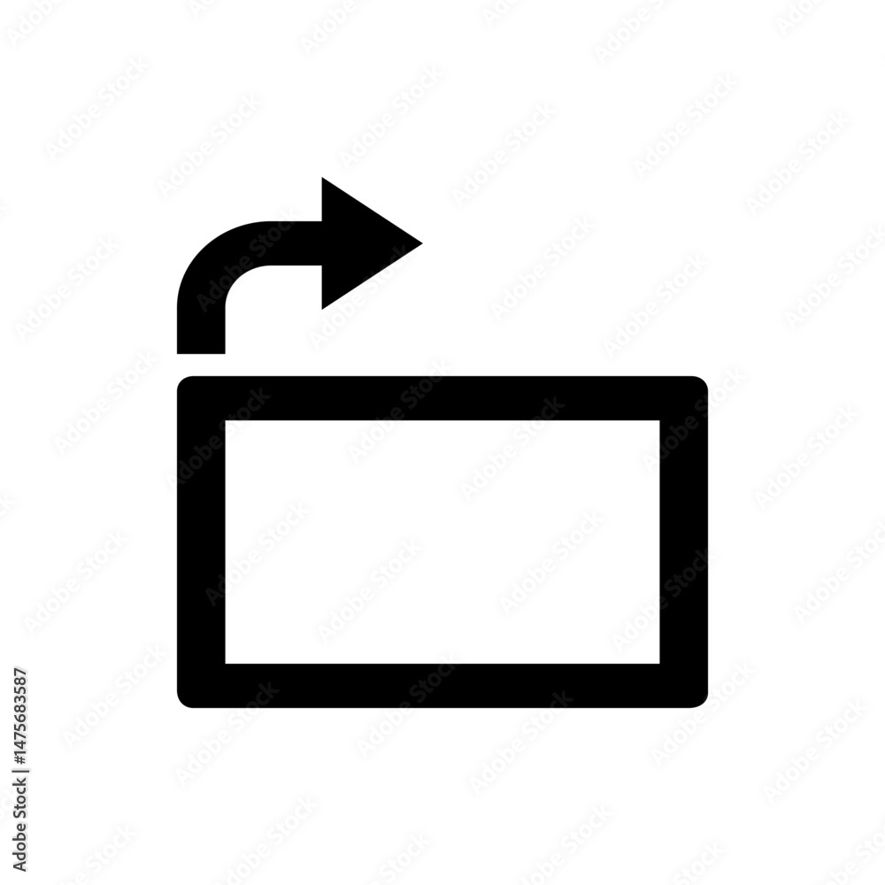 Poster black outline of a rectangle with rounded corners and an arrow pointing right and looping back 100 c