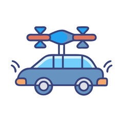 Flying car icon with drone, futuristic transport vector