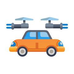 Flying car icon with drone propellers, future transport