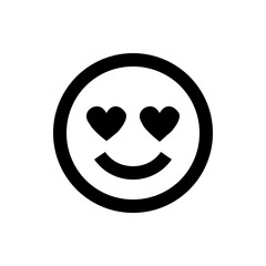 Black and white loving face emoji with heart eyes and a curved smile inside of a circular border design