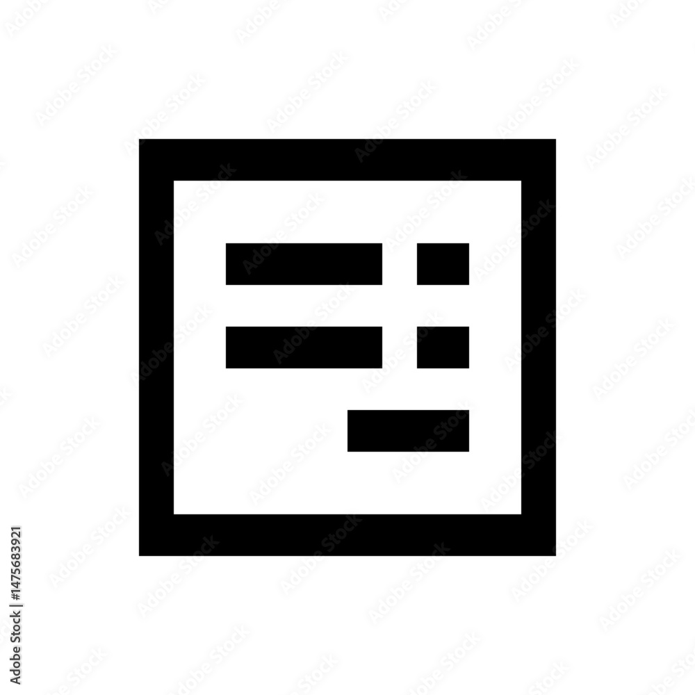 Poster black outlined square containing three horizontal bars and two smaller squares arranged in a grid li