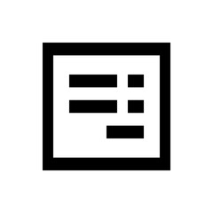 Black outlined square containing three horizontal bars and two smaller squares arranged in a grid like pattern