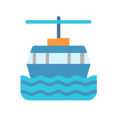 Cable Car Icon Over Water on Black Background