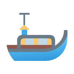 Stylized blue boat icon on black background illustration