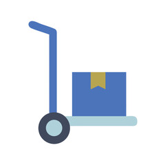 Blue hand truck with package isolated on black