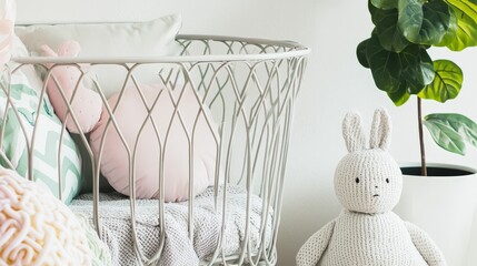 Cozy Modern Nursery with Plush Decor and Soft Pastel Tones