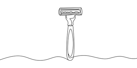 Man's razor one line drawing on white isolated background. Vector illustration Editable stroke