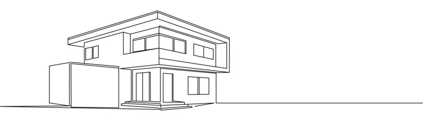 Linear drawing architecture sketch drawing of modern house, penthouse or villa