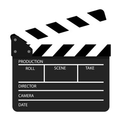 Clapper board vector icon. Opened and closed movie clapper film clap board. Movie, cinema, film symbol concept. Director clapboard. Filmmaking, video production industry equipment.