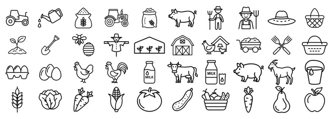 Set of agriculture icons collection. Icon pack, glyph for web and ui. Outline icons set. Vector illustration.