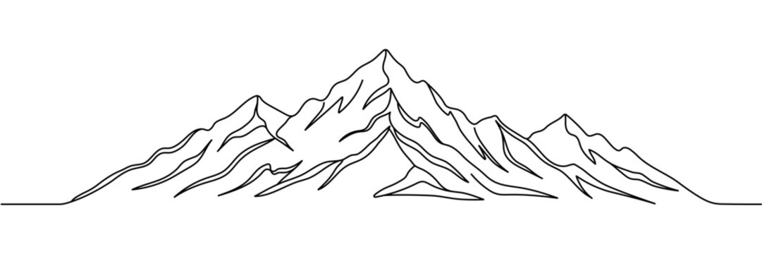 Abstract mountain range landscape background. Simple line drawing of mountains Modern one line nature illustration. Vector sunset wallpaper for icon, logo, travel poster, tourism card Editable stroke