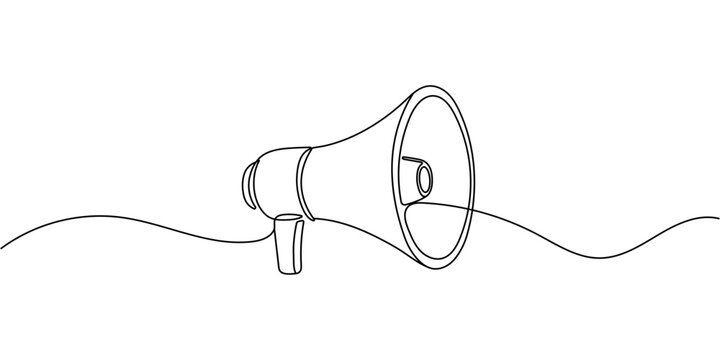 Continuous single one line art drawing of megaphone speaker for news and promotion vector illustration Editable stroke