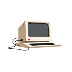 Vector illustration of a vintage personal computer with CRT monitor and integrated keyboard, symbol of retro technology and 1980s computing nostalgia