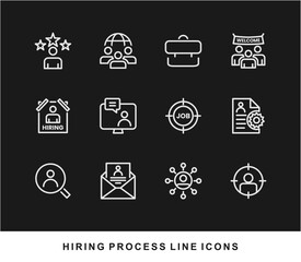 Hiring Process Line Icons. Recruitment, Job Application, Interview, Candidate Selection Vector Set