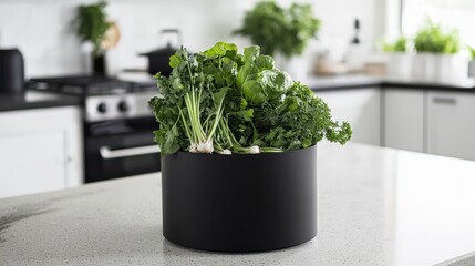 Fresh Vegetable Scraps in Modern Kitchen Compost Bin Design