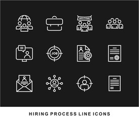 Hiring Process Line Icons. Recruitment, Job Application, Interview, Candidate Selection Vector Set
